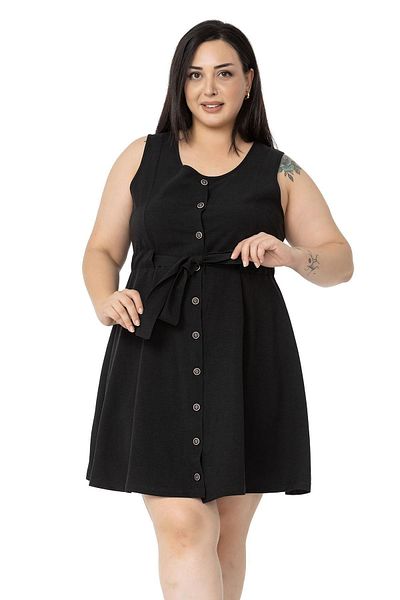 DISENTIS MODEST Plus Size Sleeveless Black Dress with Tunnel Waist