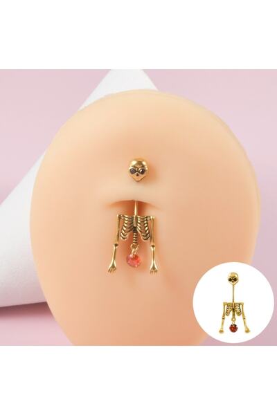 Bylin %100 316 L Cerrahi Çelik Uzaylı İskelet Belly Piercing /Göbek Piercingi - 1 adet - bar kalınlığı 1mm
