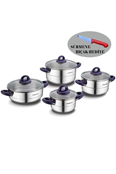 KORKMAZ A1087 Hera Lavanta 8 Parça Tencere Takımı Bıçak Hediyeli