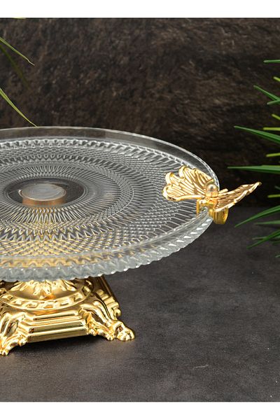 Gerçektrend Gold Footed Butterfly Glass Presentation Snack Bowl 22 cm