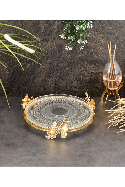 Gerçektrend Gold Butterfly Laser Glass Presentation Holder 22 cm