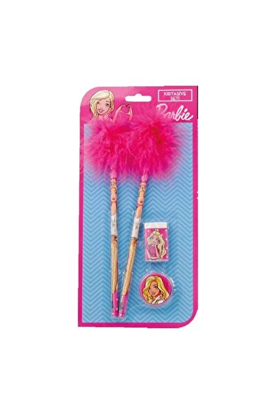 Barbie Lisanslı Tüylü Kalem Silgi Kalemtıraş Seti