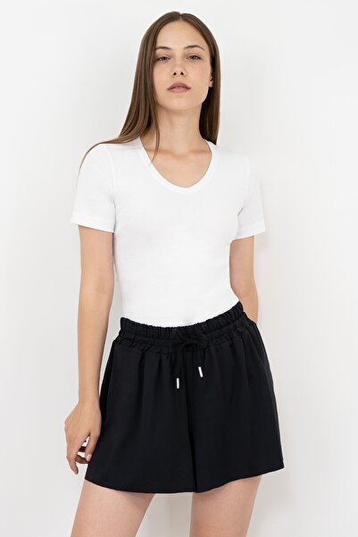 Soyo Women's White Cotton V-Neck Short Sleeve Blouse