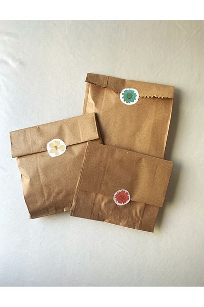 Atölye Merdiven 20pcs dry Flower Kraft Pouch Gift Wrap Sticker and pouch set authentic package