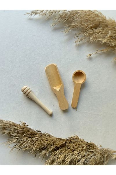 Atölye Merdiven Set of 3 minimal honey and spice spoons raw wooden decorative spice spoons