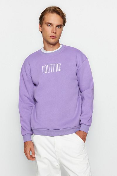 Trendyol Collection λιλά Κεντητό φούτερ κανονικής κοπής - Fleece/ζεστό TMNAW21sw1538