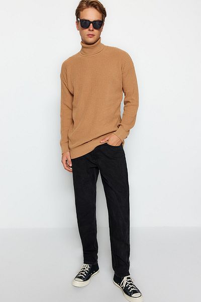 Trendyol Collection Голям пуловер тип Camel с висока яка и висока яка - TMNAW22KZ1289