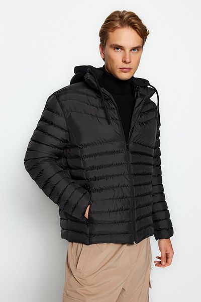 Trendyol Collection Μαύρη πλεκτή κουκούλα φουσκωτό αντιανεμικό και αδιάβροχο χειμερινό πουπουλένιο παλτό TMNAW21MO0013