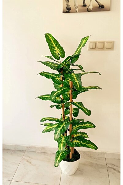 Genel Markalar Yapay Difenbahya Ağacı 1.50 Mt Boy Bambu Çubuk Gövdeli Geniş Yeşil Yapraklı