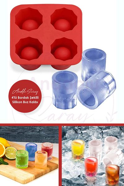 Anadolu Saray Çarşısı Practical 4 Cup Shaped Silicone Ice Mold |   3D Coffee Cocktail Drink Presentation Ice Mold