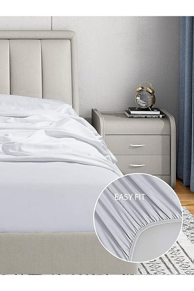 CAQQA Cotton Woven Fabric Fully Elastic White Bed Sheet in All Sizes
