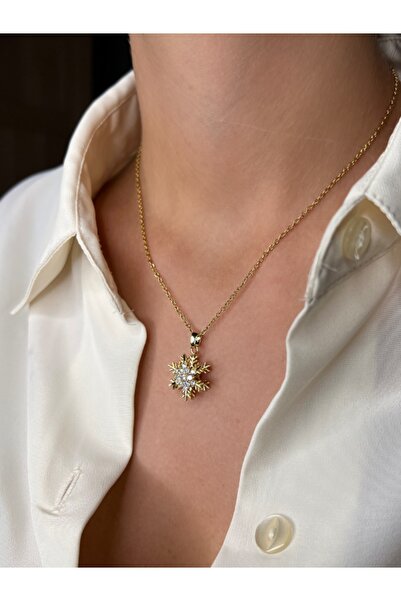 Gold Zircon Stone Stress Relief Snowflake Model Stainless Steel Necklace