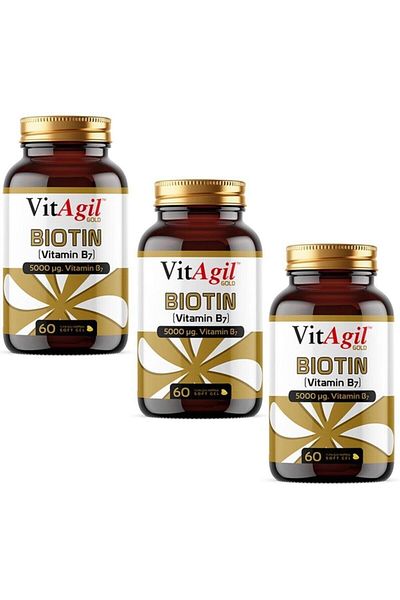 Allergo 3 Pieces Vitagil Gold 5000 Mcg Biotin Vitamin B7 60 Capsules