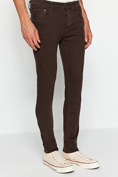 Trendyol Collection Hnědá Skinny Fit Stretch Fabric Slim Fit Jeans Džínové kalhoty Tmnaw23Je00047