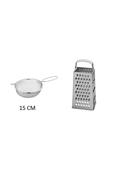 IKEA Ikili Paslanmaz Set, Idealısk Paslanmaz Çelik Rende + Orta Boy Paslanmaz Çelik Metal Süzgeç 15 cm