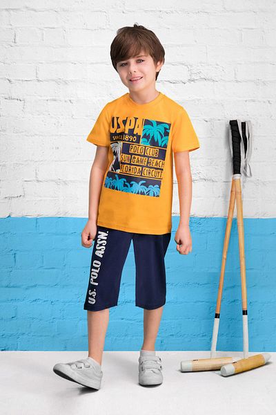 U.S. Polo Assn. Costum Capri pentru băiat portocaliu licențiat