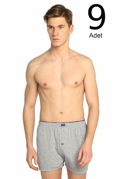 Tutku Boxer pentru bărbați, gri, cu 9 bucăți din bumbac pieptănat, cu nasturi ELF568T0117CCM9