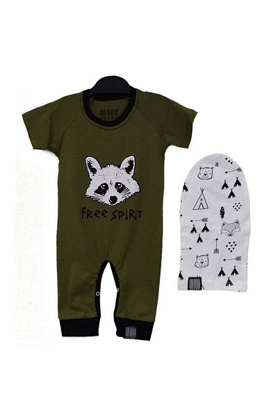 Victory Baby Raccoon Hat Jumpsuit Set 84783