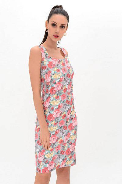 Laranor Rochie creion cu imprimeu cu guler pătrat cu model de flori pentru femei 16L4716