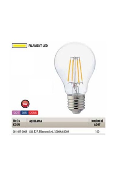 Horoz 8 Watt E-27 Filament Rustik LED AMPUL Beyaz Işık