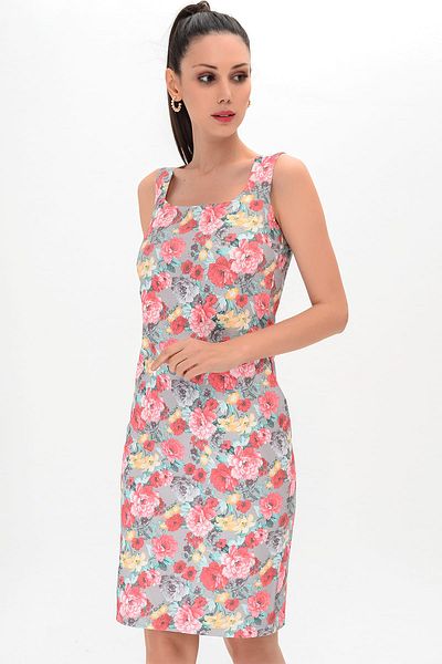 Laranor Rochie creion cu imprimeu cu guler pătrat cu model de flori pentru femei 16L4716
