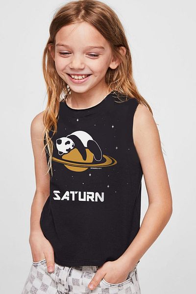 ROCKANDROLL Черен ръкав Saturn Panda | Детска тениска без ръкави за момичета и момчета унисекс | Спортист 1M1SG113FS