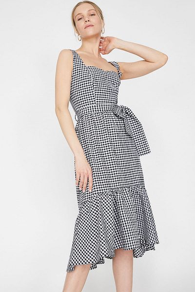 Koton Women's Black Strap Belt Detailed Ruffle Detailed Midi Dress 9YAK83232EW