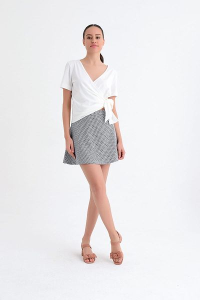 Hanna's by Hanna Darsa Women's Gray Patterned Flared Skirt with Elastic Waist Hn1765