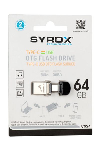 Syrox Dual Drive 64 GB Usb 2.0 Otg / Type-c Usb Memory Utc64 Suntechutc64