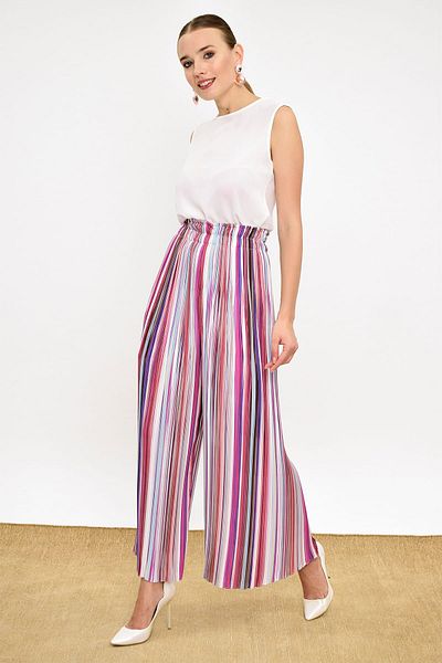 Bym Fashion Γυναικείο παντελόνι καφέ ριγέ 204
