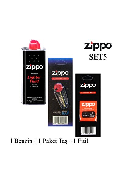Zippo Çakmak İkmal Seti 1 Bidon Benzin 1 Fitil 1 Taş Set