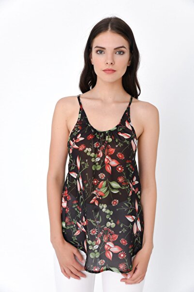 Hanna's by Hanna Darsa Kadın Mavi Bej Çiçek Baskılı Askılı Atlet HN1876