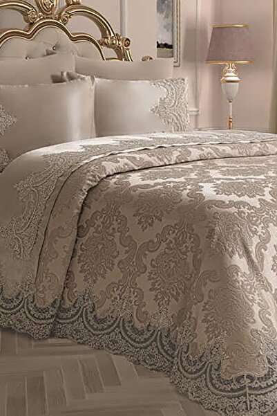 Halıstores Dantelli Çift Kişilik Pike Takımı Damla Kapuçino