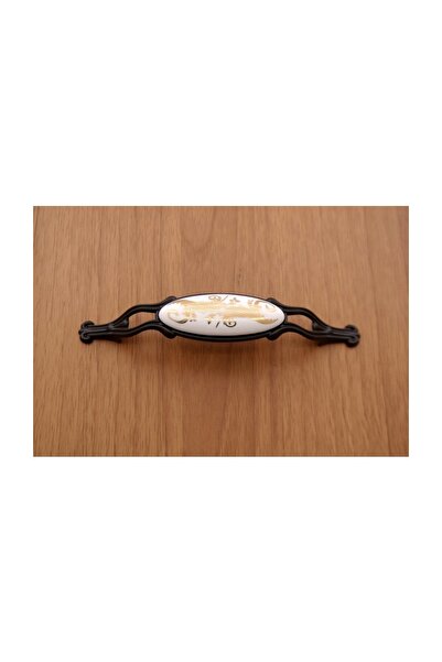 Azimkar Hırdavat Porselen Kulp Salkım Siyah Varak Desenli 96 mm