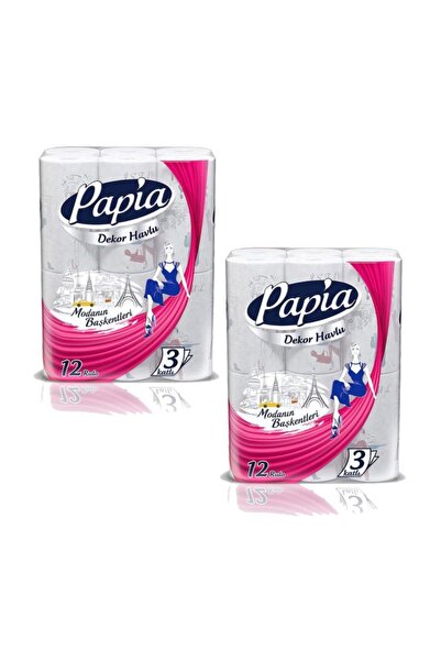Papia Dekor Kagıt Havlu 12 Li X 2 Paket = 24 Rulo