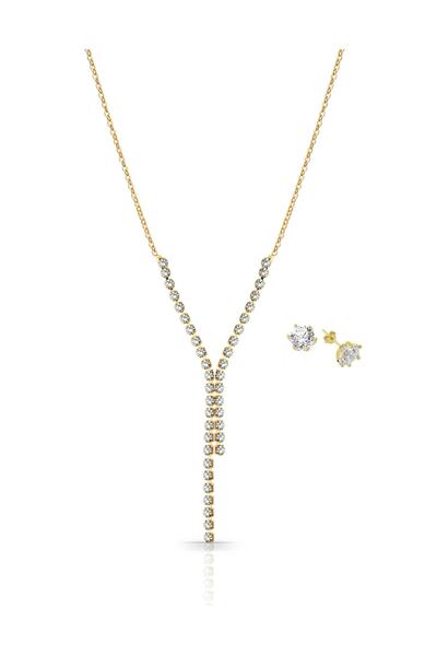 Forentina Kadın  Altın Kaplama Su Yolu Kolye Küpe Set  PS794