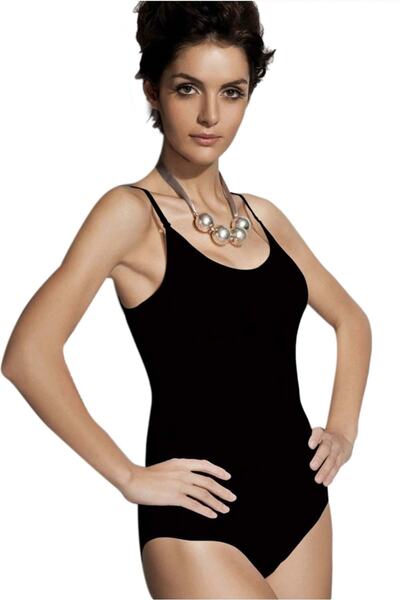 Q-EN Kadın Siyah İnce Askılı Çıtçıtlı Bambu Body 702