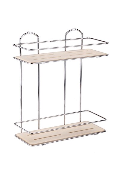 Teknotel Ξύλινο ράφι μπάνιου δύο επιπέδων χρωμίου BK076
