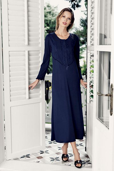 Artış Women's Navy Blue Nightgown-7101-3