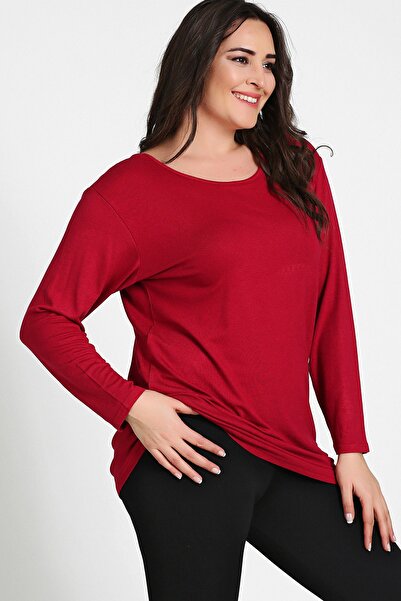 Moda Cazibe Women's Burgundy Back Cross Gold Sequin Stripe Long Sleeve Blouse M9280