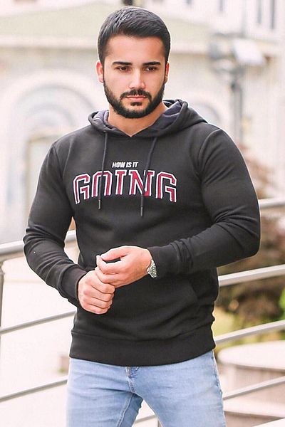 Madmext Black Printed Hooded Sweatshirt 2667-2