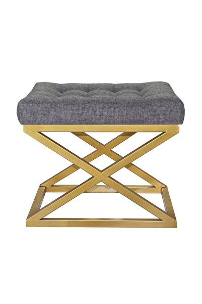 evodeko Altın Çapraz Ayaklı Gri Keten Puf