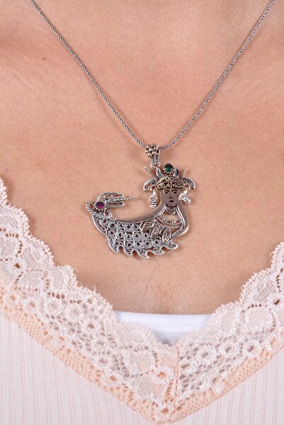 Midyat Nurtaş Gümüş Şahmeran Model Oksitli Telkari Gümüş Kolye MNG201013420