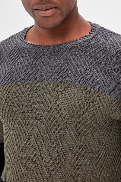 Trendyol Collection Khaki Regular Crew Neck Color Block Sweatshirt Tmnaw20Ls0026