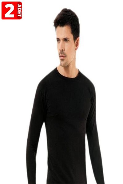 KOTA Ανδρικό Thermal 2 Pack 100% Cotton Battal Top μακρυμάνικο μαύρο εσώρουχο