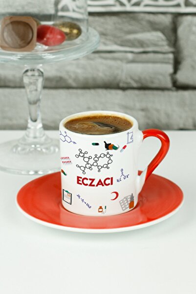 Hediyelen Eczacı Türk Kahvesi Fincanı Kırmızı