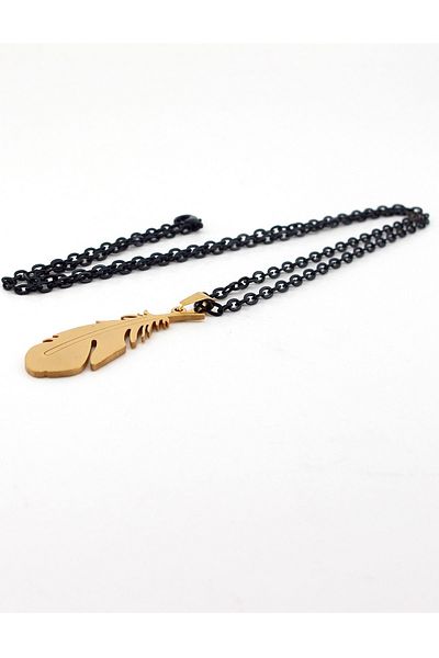 Solfera Men's Feather Dip Inkwell Luck Yellow Steel Necklace Q0103