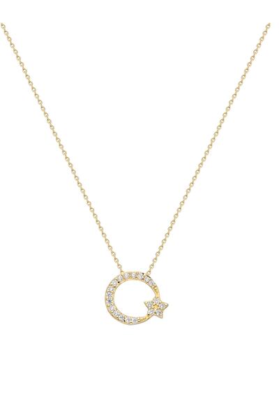 Glorria Kadın Altın Ay Yıldız Kolye CN0206