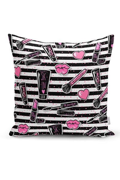 Realhomes غطاء وسادة مزخرف بنمط مكياج بوبارت مخطط باللون الأسود