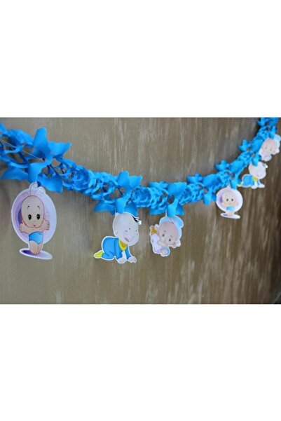 Parti dolabı Blue Male Birth Room Baby Shower with Paper Extending Ornament Baby Figure